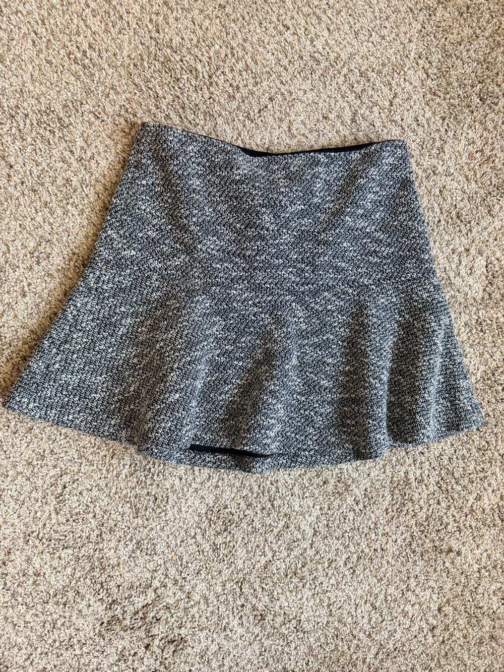 Loft flare mini skirt gray tweed euc M